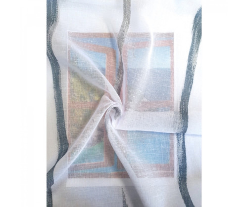 Voile au mètre bleu gris aspect lin en grande hauteur 300 cm